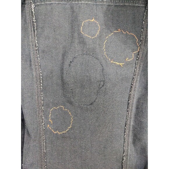 Embroidered Patch Denim Jacket Women’s Size S Old Navy Black Skull Pisces Custom - Picture 11 of 14